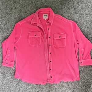 Aerie Hot Pink Button-Up Shacket with Pockets